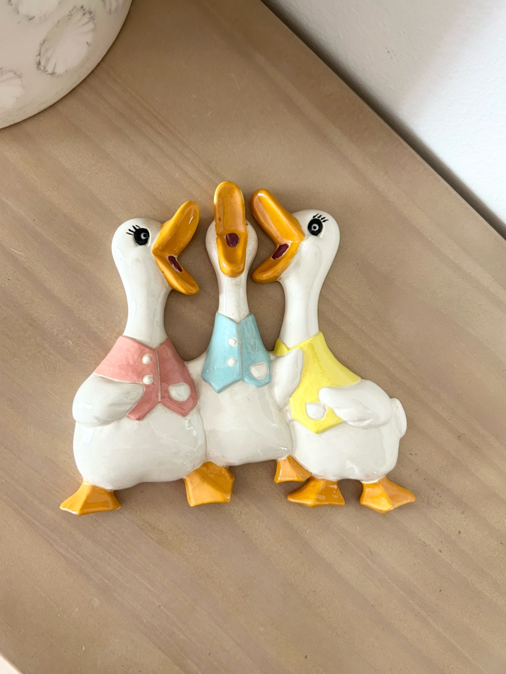 Vintage HOMCO Ceramic Duck Wall Decor Set of 3 Pastel Vest Ducks 1980s